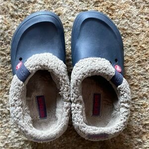 CROCS Blue and Cream Cozy Slippers